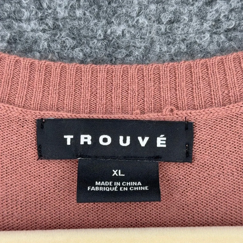 TROUVE Pink‎ V Neck Long Sleeve Oversized Sweater Top Women's XL